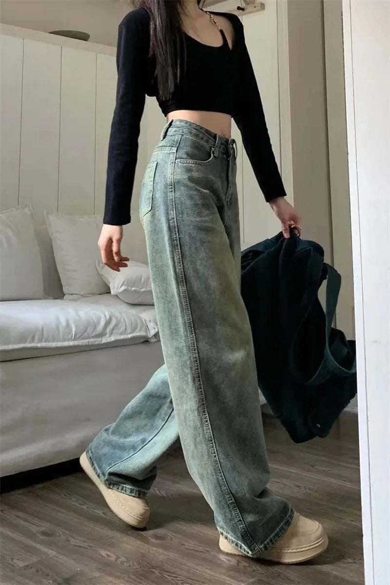 Baggy jeans med vida ben för kvinnor